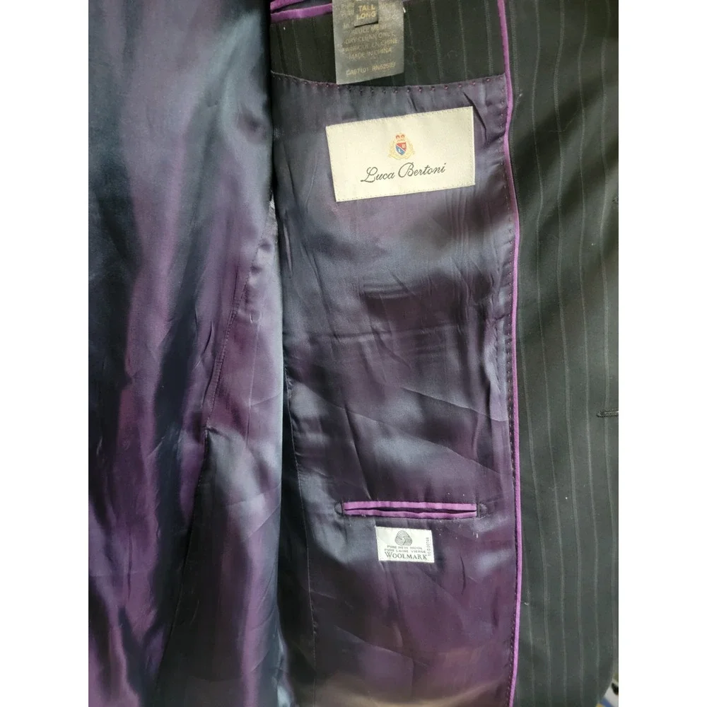 Luca Bertoni 100% Wool Blazer Charcoal‎ Gray Jacket Striped 2-Button 40L Tall